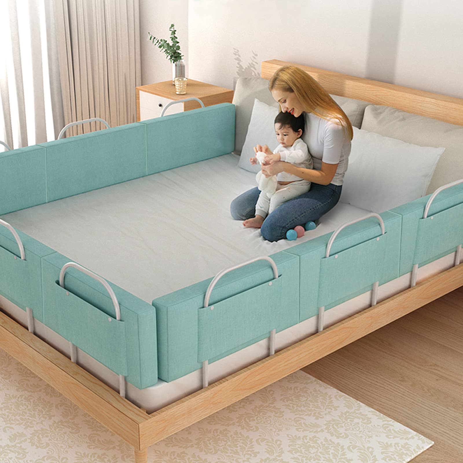 UISEBRT 3 rejillas de cama de 60 cm protección contra caídas protección de la cama para niños 5 orificios altura ajustable rejilla de seguridad para niños pequeños bebés y niños 180 cm color verde