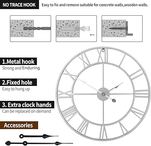 Miniatura 29 de Reloj de pared grande para decoración de sala de estar, 16 pulgadas, silencioso, sin tictac, funciona con pilas, reloj de pared moderno decorativo