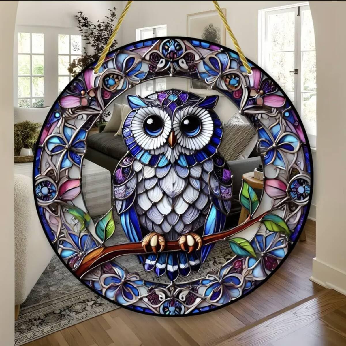 Amazon.co.jp: ステンドグラス風 フクロウ プレート 15cm 梟 不苦労 福