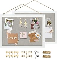 Vista 11 de Tablón de anuncios de corcho doble cara grande con lino, tablero de 24 x 18 pulgadas con marco de madera para colgar, tablero de visión