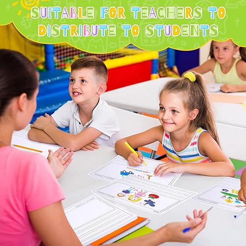 Miniatura 5 de Eaasty 100 hojas de papel de escritura a mano a granel para niños, diario con espacio de historia y líneas punteadas de 11 x 8.5 pulgadas, cuadernos