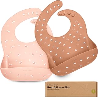 KeaBabies 2-Pack Silicone Bibs for Babies, Toddlers Girl, Boy – Sturdy Food-Grade Baby Bibs for Eating, Large Food Catcher, Clean & Put On Easily, Waterproof Toddler Feeding Essentials (Butterflies)