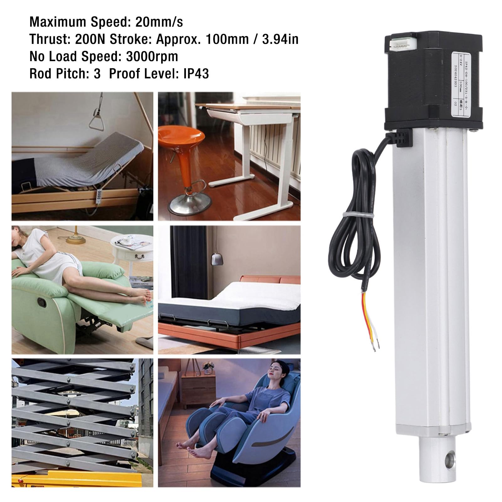 Linearantrieb, 200N 3000rpm 9-24V DC Heavy Duty High Speed Linear Motion Actuator 100mm Hub Aluminium Electric Linear Actuator Motor für industrielle Landwirtschaft Haus Robotik