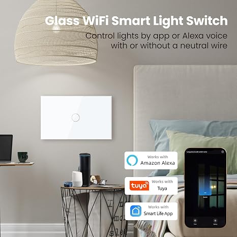 Smart Switch Neutral Wire Optional,APP Control,White 1 Button