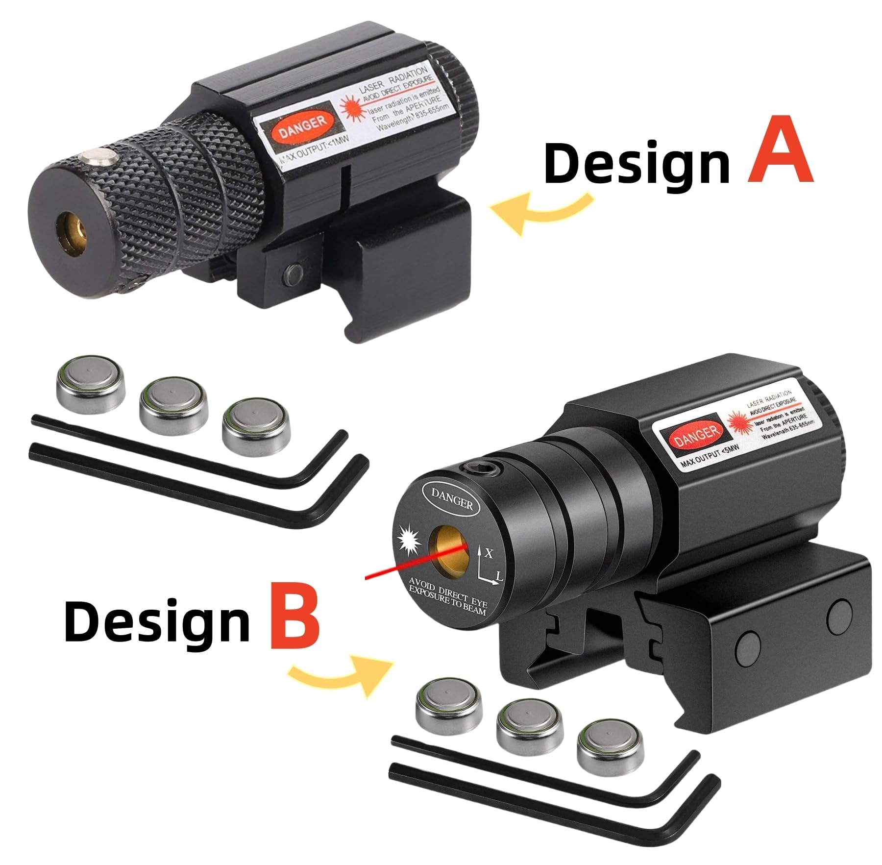KinZon Mira Láser Táctica Roja con Montaje en Rail Picatinny 20mm, para Fusiles de Caza, Carabinas, Pistolas y Armas Cortas, Airsoft. 2 Diseños a Elegir