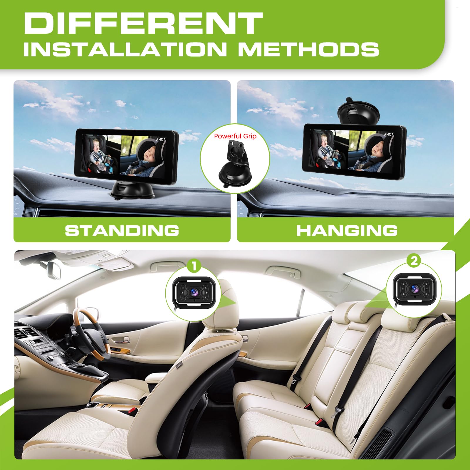 720P Baby Autokamera für 2 Kinder 6,86 Zoll Ultrawide IPS Display IR Nachtsicht 360°Drehbar Split-Screen Einfache Installation Baby Kamera Auto für Limousinen, Kleintransportern, Lieferwagen und SUV