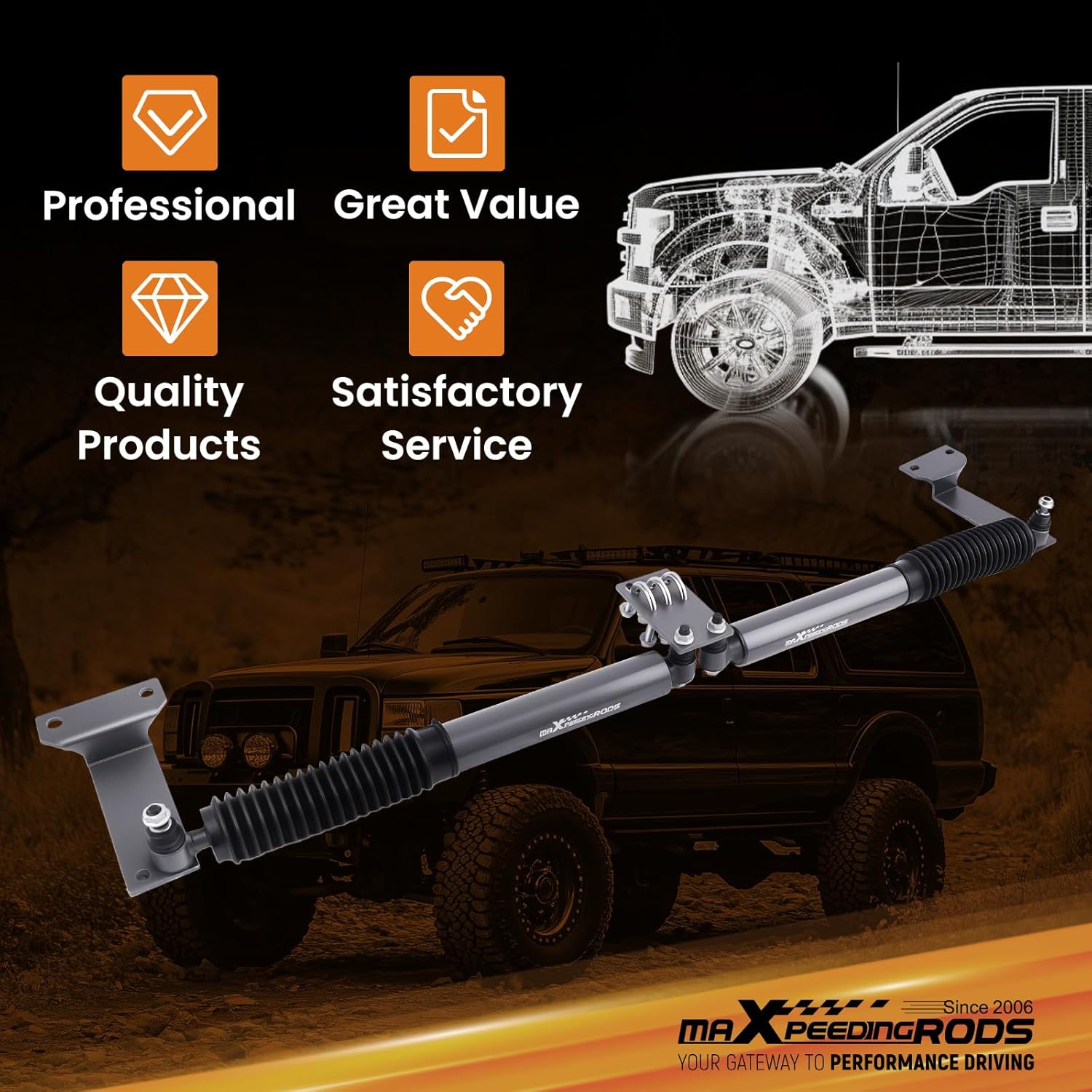 maXpeedingrods Dual Steering Stabilizer for Ford F-250 F-350 1999-2004 4WD, Ford Excursion 2000-2005 4WD, for 2-8" Lifted Suspension, G1 Version