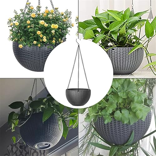 Miniatura 7 de Maceta colgante, maceta de plástico con cadena, contenedor para plantas de interior y exterior, 10.2 pulgadas, color gris