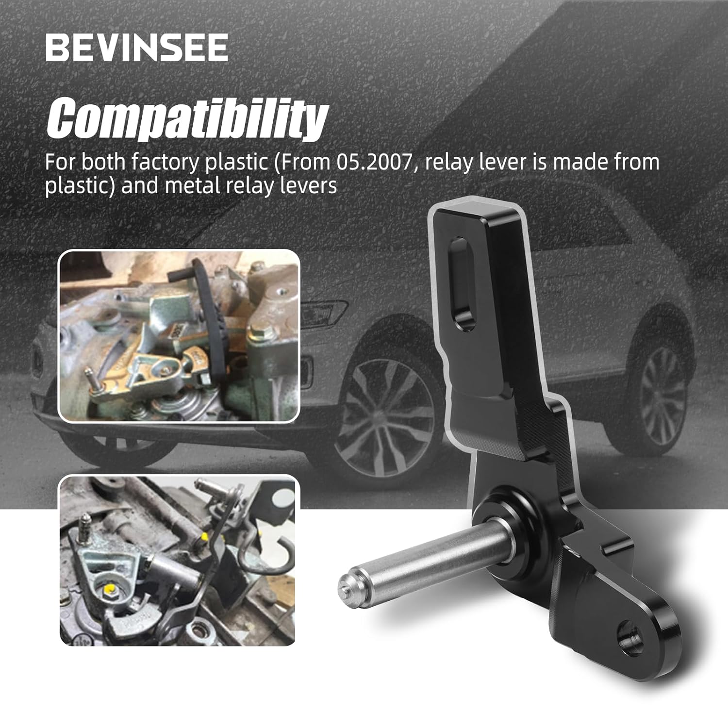 Bevinsee Short Shifter Relay Assembly Only & Lower Motor Mount Insert Compatible with Audi A3 Compatible with VW 5Q0198037F Aluminum