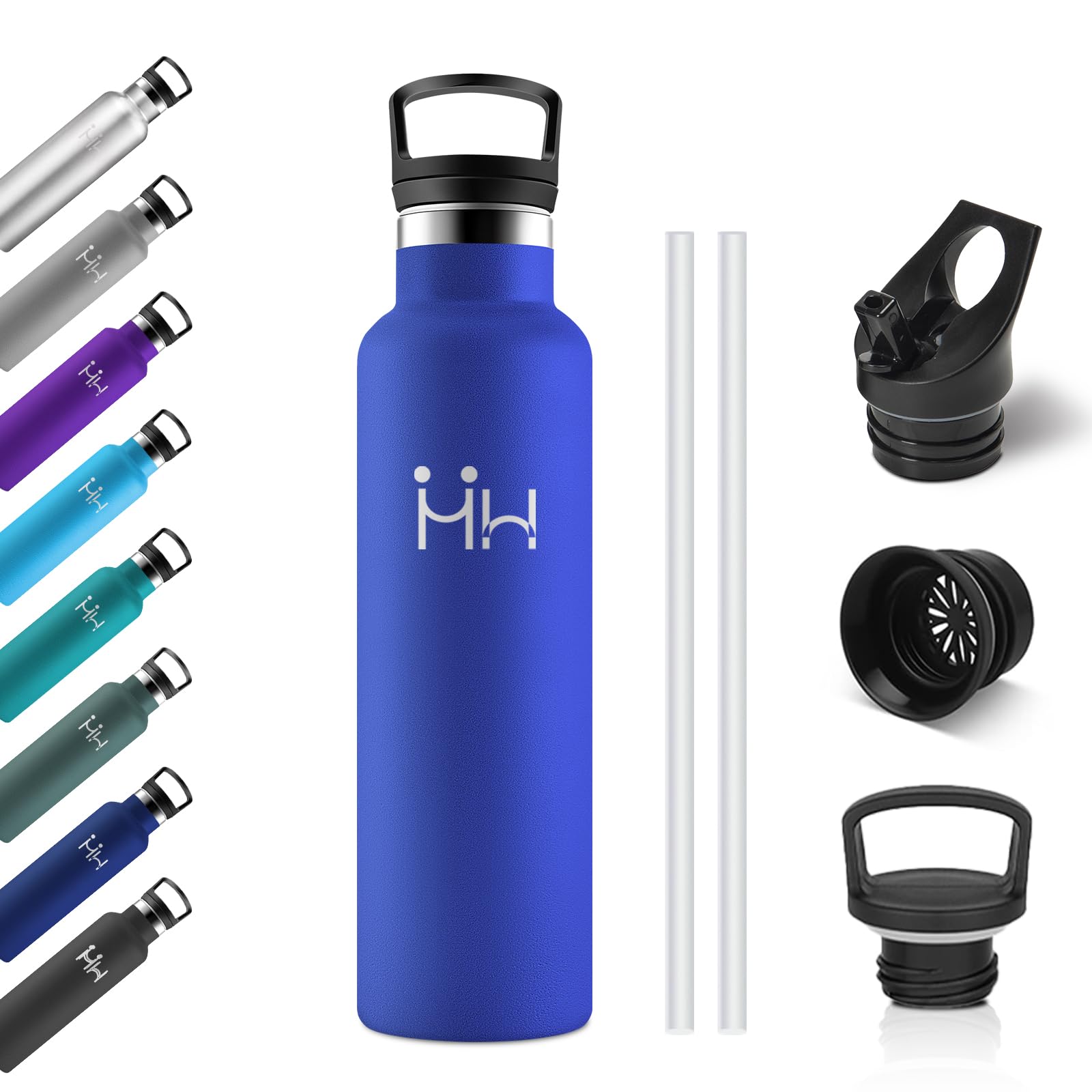 Kollykolla Hh//Klein Blue 750Ml Insulated Water Bottle With Straw, Reusable Stainless Steel Water Bottle, Double Wall Insulation, Bpa Free, Water Bottles For Camping, Yoga, Gym, Cycling, Traveling
