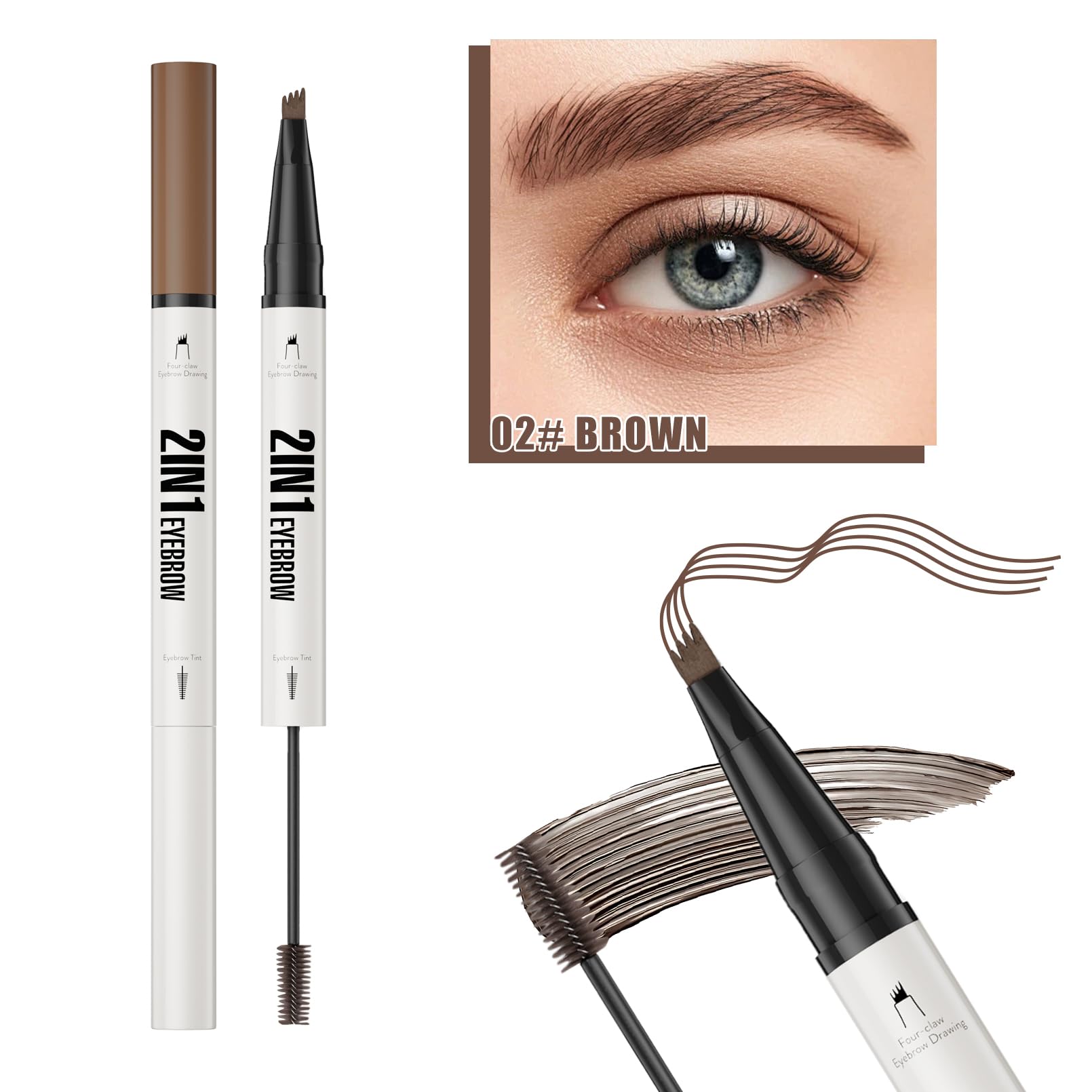 2-in-1 Eyebrow Pen & Tinted Brow Gel, 4-Tip Microblade Brow Pen for Hair-Like Strokes, Long-Lasting Natural Look - Image 2