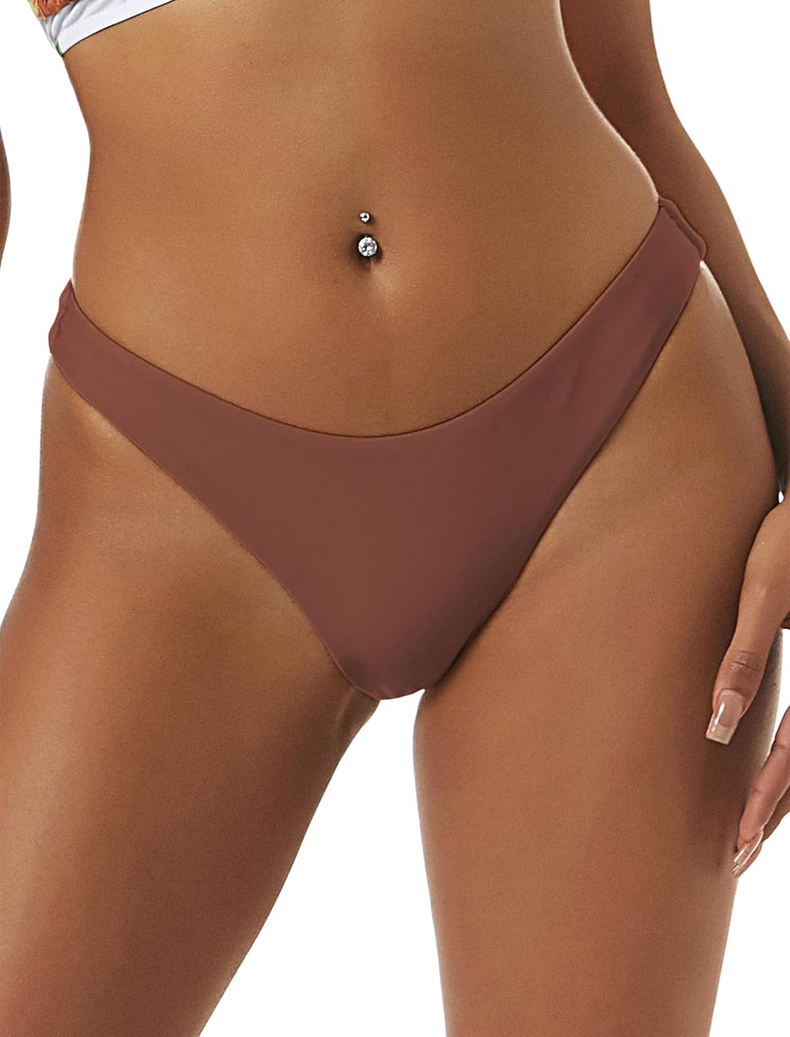 ZAFUL Women's High Cut Plain Bikini Bottom Mid Waist Solid Swimsuit Briefs Cheeky Bathing Suit High Leg Swim Bottoms