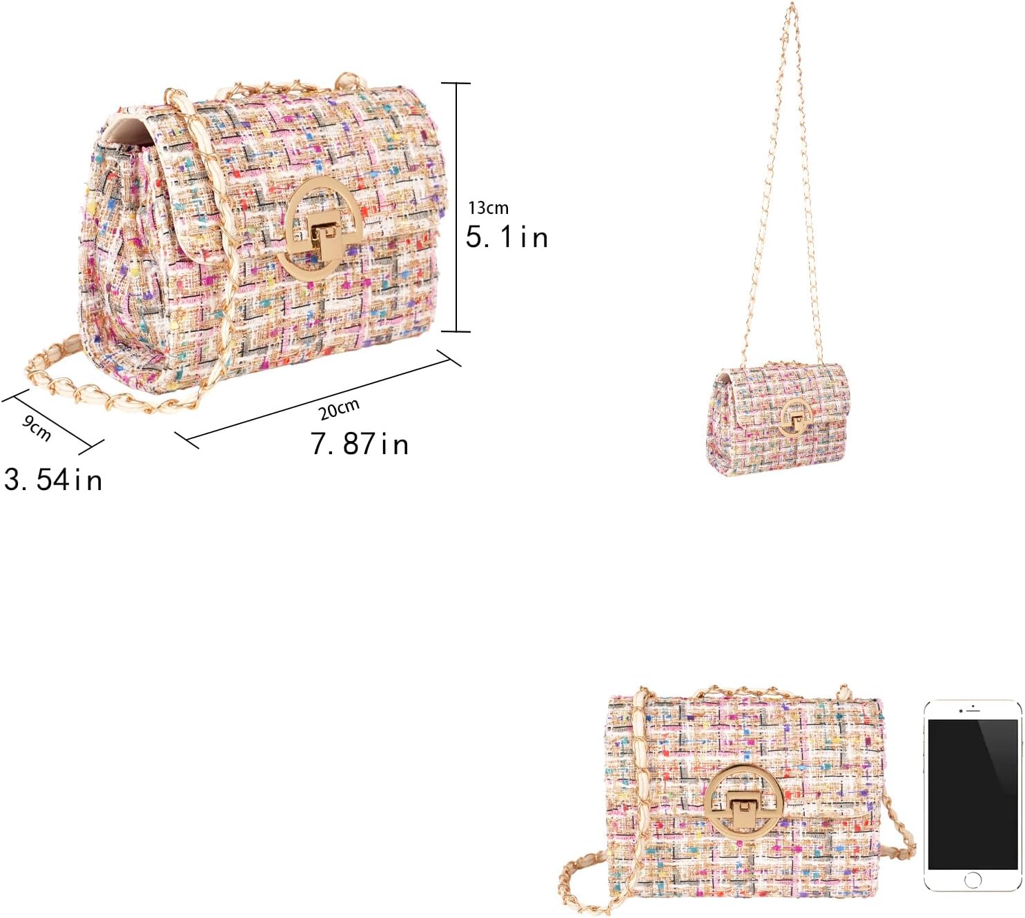 Crossbody Bags for Women Small Handbags Leather Shoulder Bag Tweed Purses Evening Bag Clutch Satchels with Chain Strap - Image 4