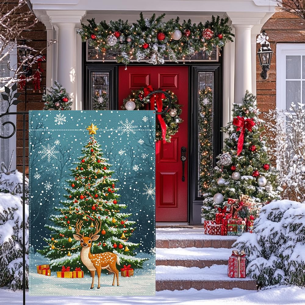 Winter Reindeer Snowflake Garden Flag for Outside Christmas Tree Welcome Yard Flag 12x18 Inch Double Sided Burlap Holiday Farmhouse Outdoor Flag Home Decoration - Image 5