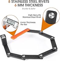 Vista 5 de Cerradura de bicicleta plegable compacta con 3 llaves, cerraduras de seguridad antirrobo de 2.06 pies, cerradura de cadena de seguridad de bicicleta