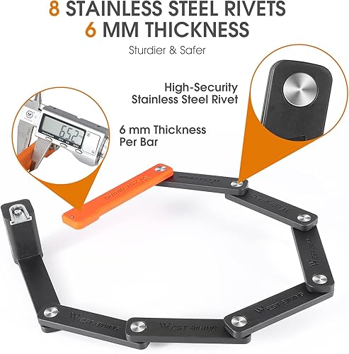 Miniatura 5 de Cerradura de bicicleta plegable compacta con 3 llaves, cerraduras de seguridad antirrobo de 2.06 pies, cerradura de cadena de seguridad de bicicleta