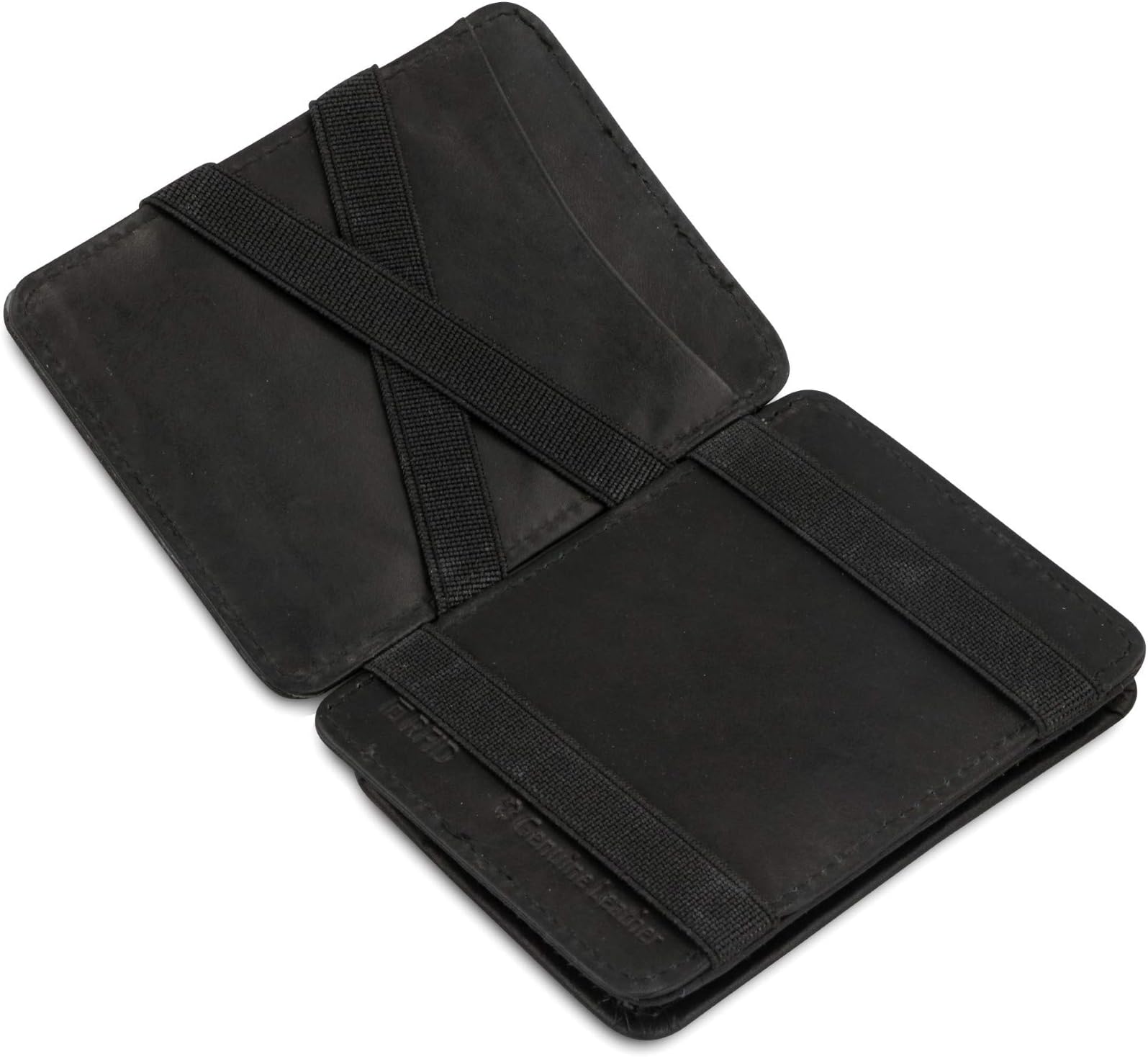Hunterson Magic Wallet, Minimalist Wallet for Men with RFID card holder, Leather Wallet with Coin Pocket for 6 cards, Black