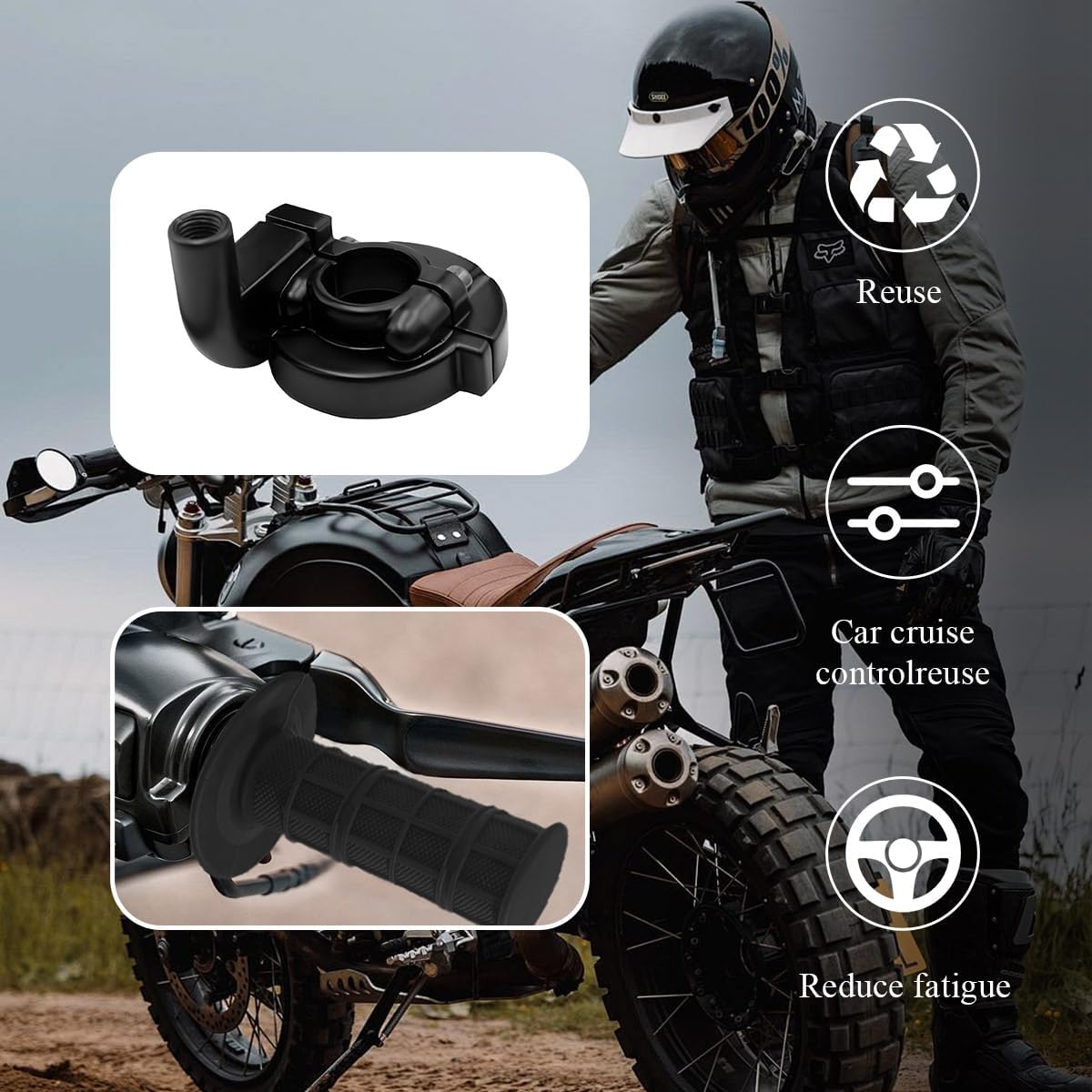 Yourkar Twist Throttle Accelerator Handle Grips, Throttle Cable Kit for 50cc 90cc 110cc 125cc, Twist Throttle Accelerator Handle Grips and Cable Set, Motorcycle Accessories
