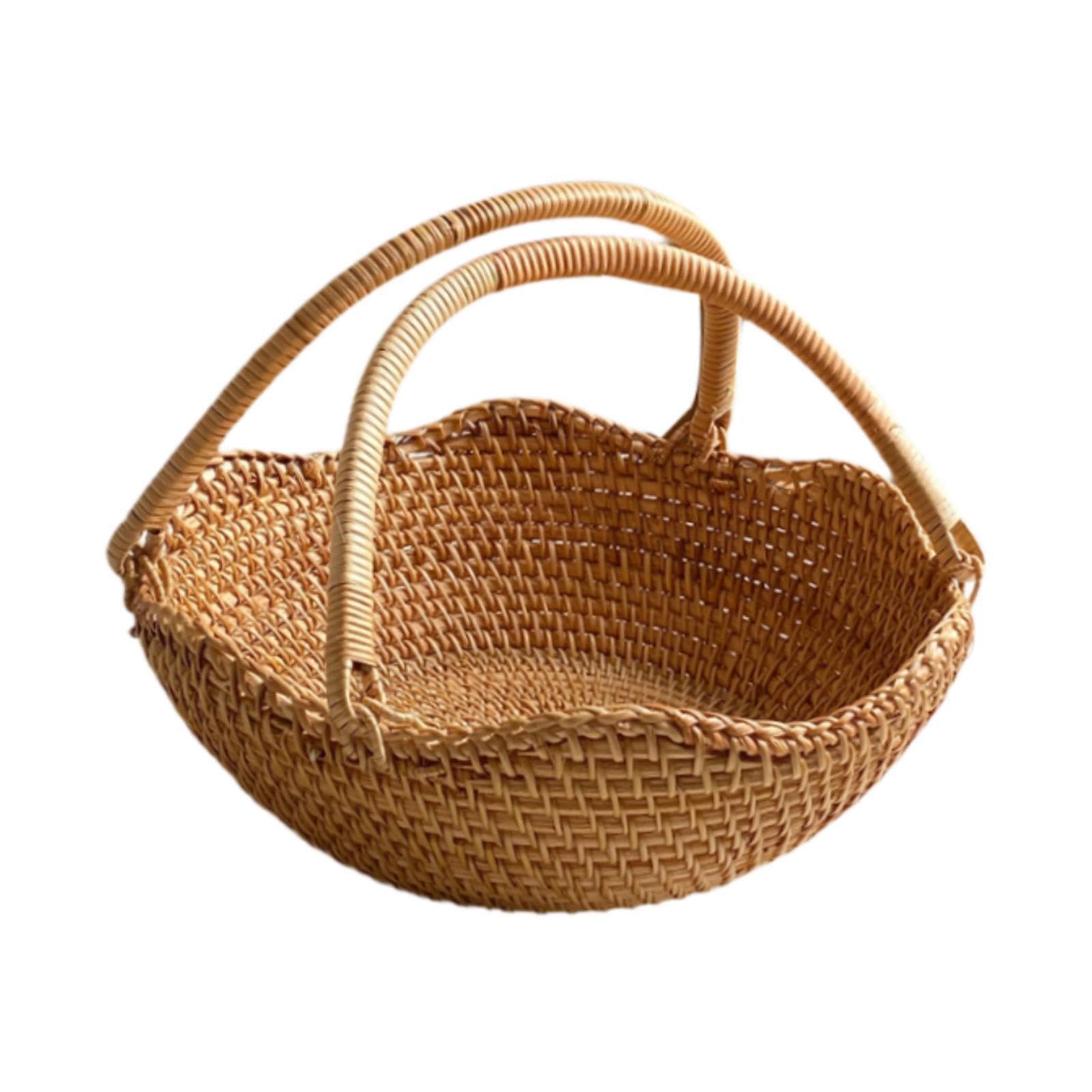 QIXCXAZ Woven Outdoor Basket Practical Handwoven Picnic Basket Eco Friendly Transport Of Fruits And Snacks Party Favors Picnic Storage Fruit With Handles