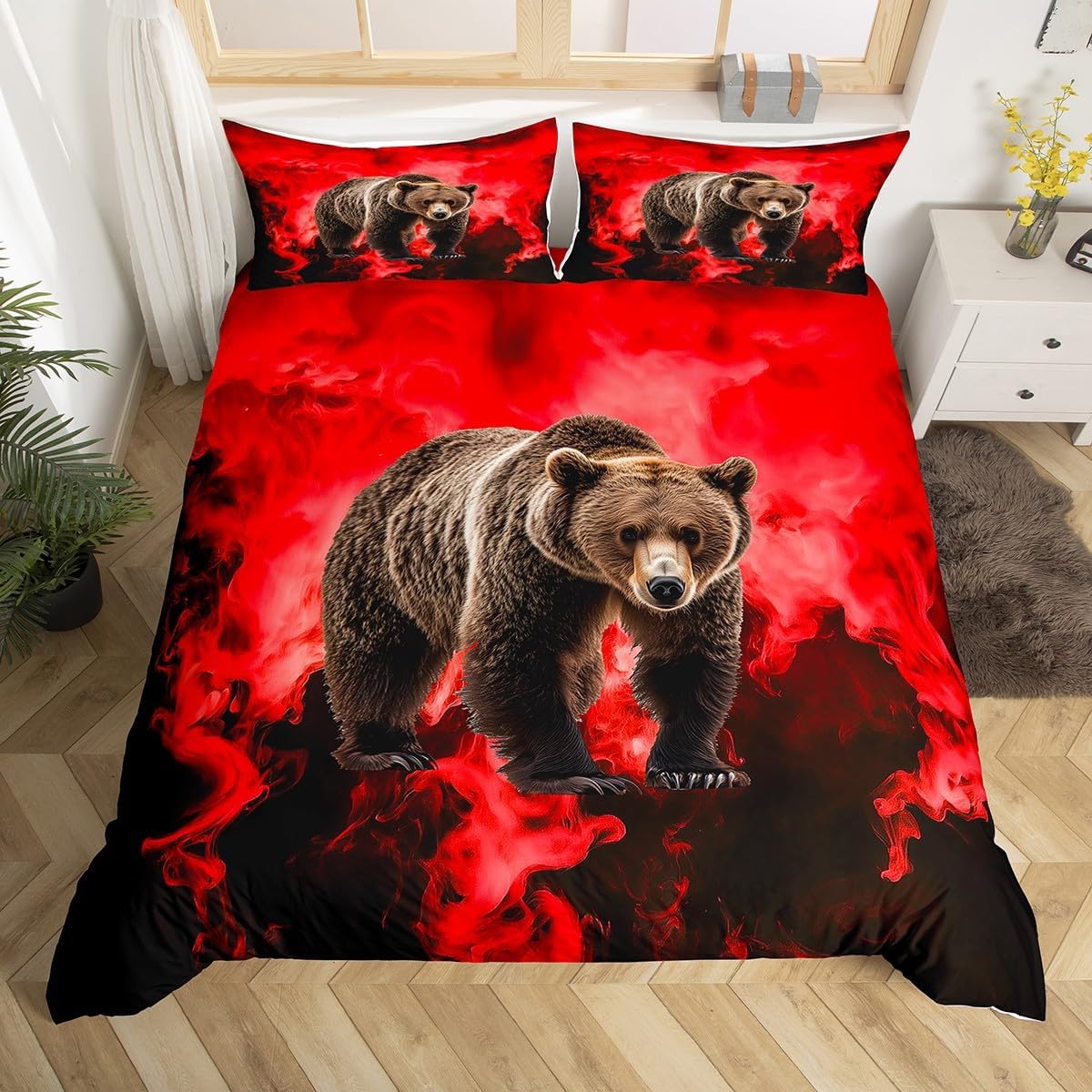 Homewish Eagle Print Duvet Cover Set Toddler Size,Retro Bird Animal Wildlife Reversible Quilt Cover for Kids Boys Girls Blue Fire Flame Smoke Black Bedding Set with 1 Pillowcase,No Comforter