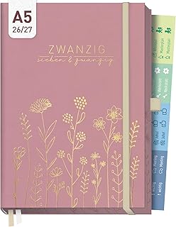 Häfft® Business-Timer Deluxe 2026 2027 A5 für 17 Monate: August 2026 bis Dez. 2027 - Buchkalender, Terminplaner, Wochenkalender, Wochenplaner "Fine Flowers rosé"