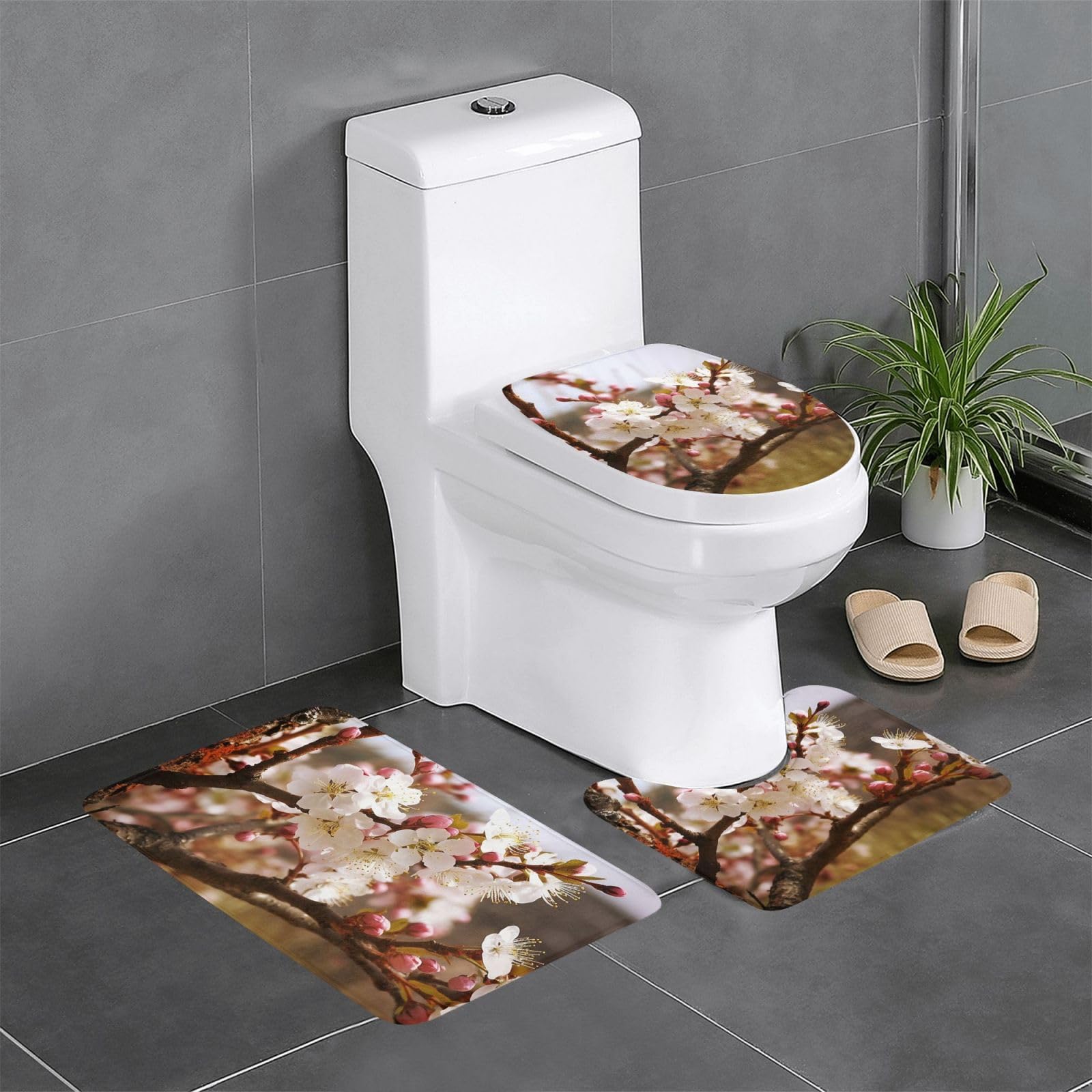 Housse d'abattant pour maison et tapis de toilette fleur de prunier pour la douche