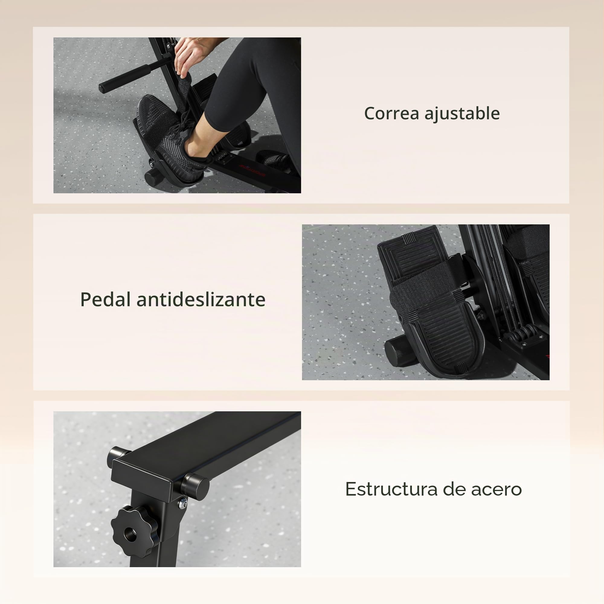 SPORTNOW Máquina de remo para casa, máquina de remo compacta silenciosa con resistencia elástica, monitor LCD, asiento acolchado, para entrenamiento de todo el cuerpo, capacidad 150 kg, ahorra espacio