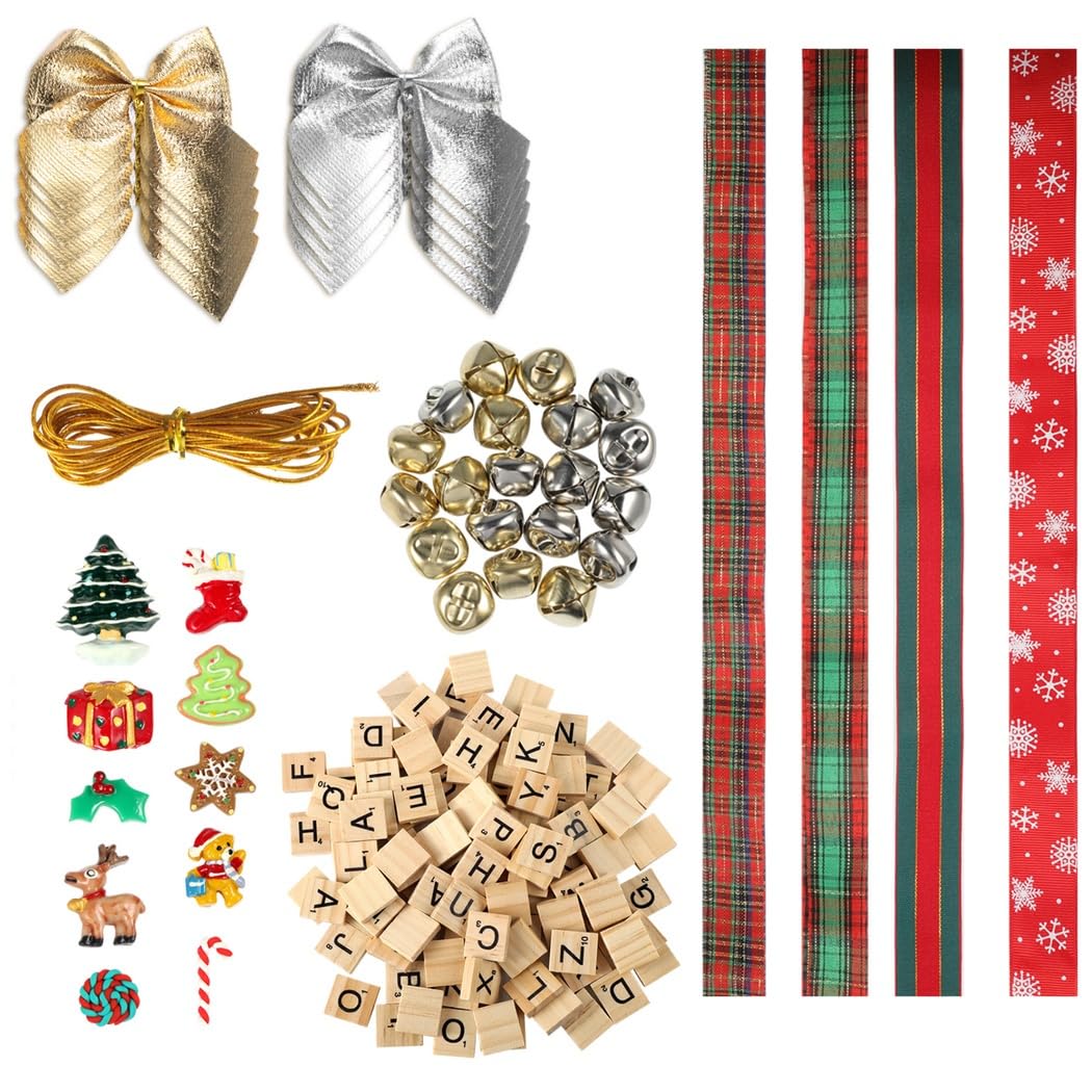 Kit de décoration de Noël à faire soi-même : créez vos propres décorations de vacances avec des rubans, des cloches et des carreaux de lettres