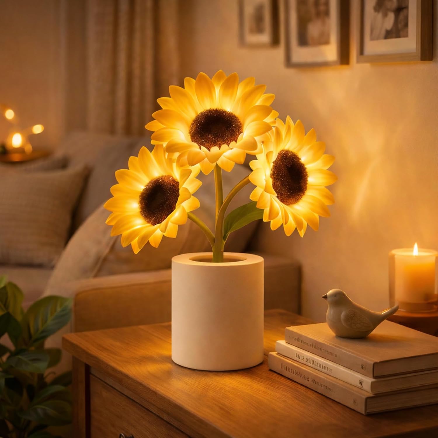 2026 New Shimmering Sunflower Lamp, Rechargeable Dimmable Realistic Sunflower Night Light, Living Room Bedroom Decor for Women, Mom, Sister, Girlfriend (1Pc)