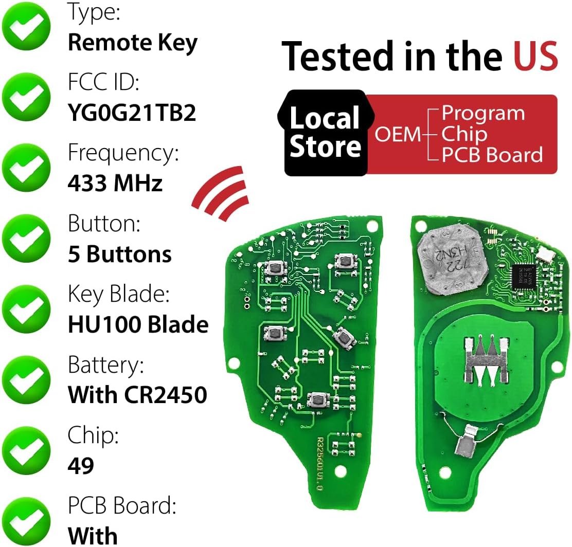 Replacement for 2021 2022 2023 2024 2025 GMC Sierra 1500 Key Fob Remote Control YG0G21TB2 5 Buttons 433MHz