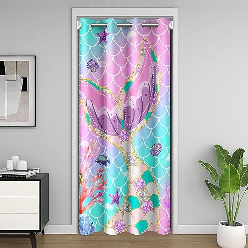 Miniatura 31 de Cortina de puerta de serpiente para privacidad de puerta, cortina opaca de serpiente azul, cortina de puerta de escamas azules reptiles 3D, cortina