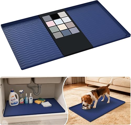 Miniatura 135 de URMONA Tapete de silicona impermeable para debajo del fregadero de 40 x 22 pulgadas, forro para estante de cocina y baño, protector de gabinete y