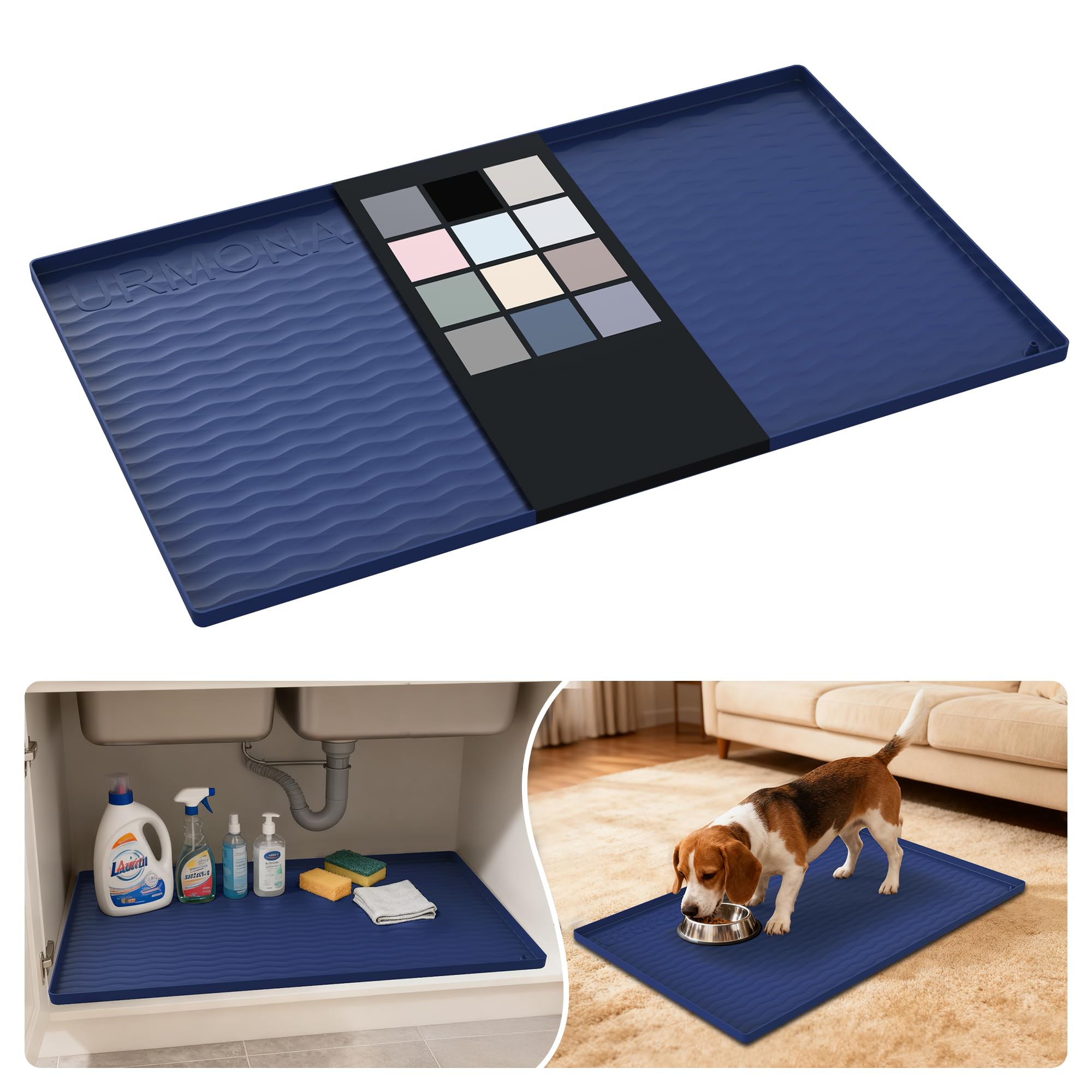 URMONA Waterproof Silicone Under Sink Mat, 31 x 19 in, Flexible Shelf Liner