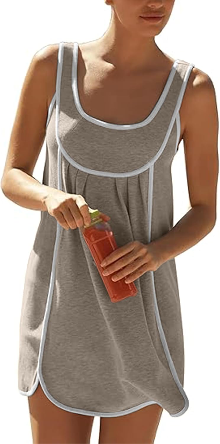 Womens Pleated Sleeveless Mini Dress Casual Athletic Workout Tennis Tank Dress Sundress