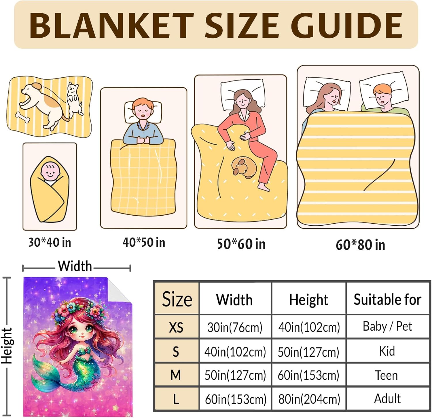 Mermaid Blanket for Girls 4-6, Kids Blankets for Gift, 50" X 40" Soft Cozy Woolly Blanket for Bed Bedding Couch Travel Party Decor - Image 3