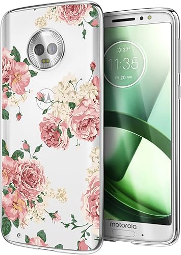 Funda para Moto G6, Moto G (6 generación) con flores, Ueokeird delgada a prueba de golpes, patrón floral transparente, suave, flexible, TPU trasero,