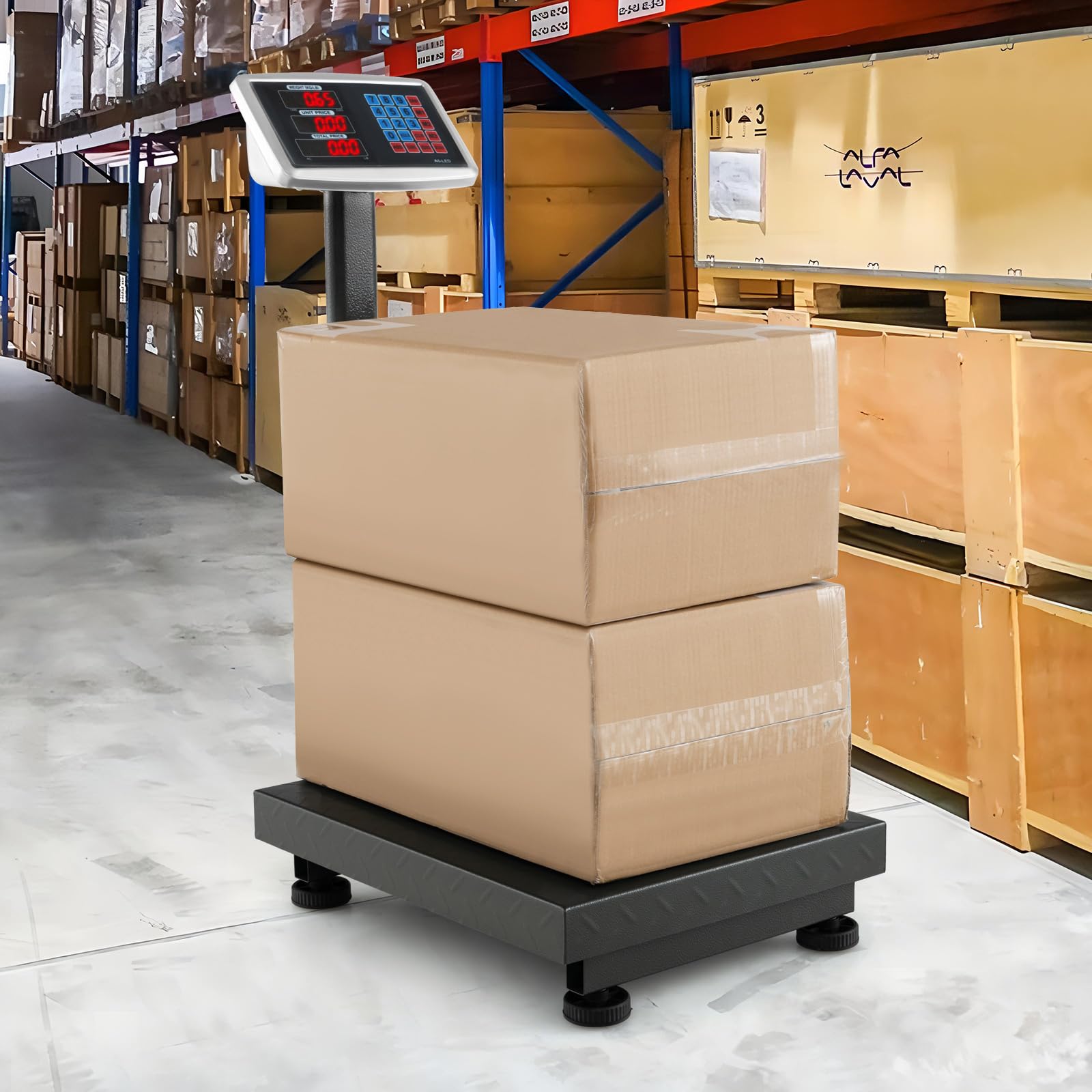 COSTWAY Balance Plateforme Professionnelle Industrielle avec Écran LED, Balance Numérique Pliante, Capacité 300 Kg, Précision 50 g, Autonomie 10 h, pour Colis, Entrepôts, Bagages (Noir)