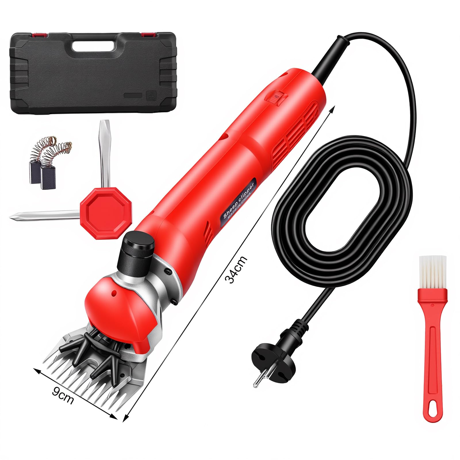 Elektrische Schafschermaschine 690W Professionelle Wollschere mit 6 Geschwindigkeiten 3 Meter Netzkabel Tierschermaschine für Schafe, Ziegen, Alpakas und Lamas (Rot)