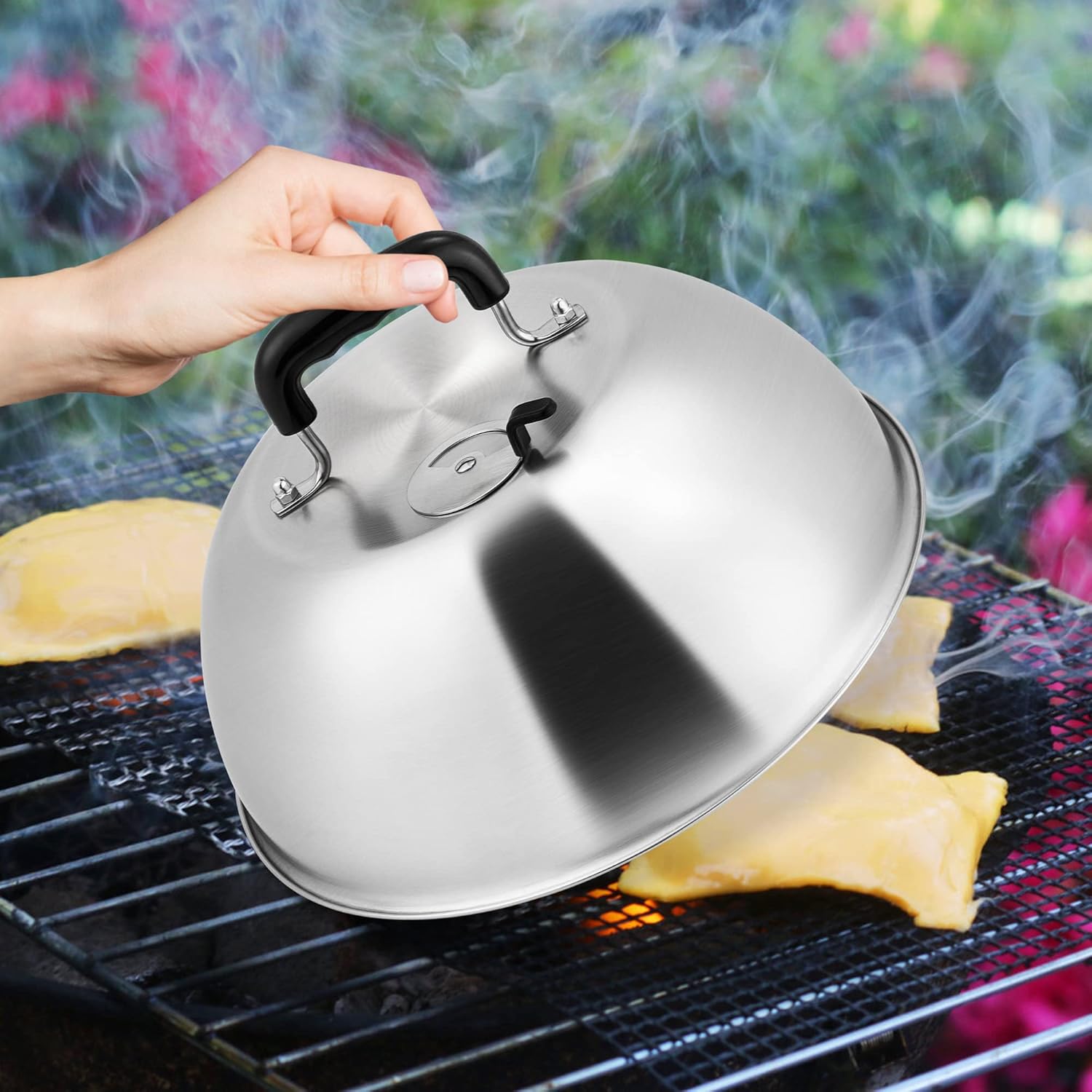 Leonyo Cheese Melting Dome Set of 2, Stainless Steel 12 Inch Round Steaming Basting Cover with Adjustable Vent, Professional Heavy Duty Melting Dome Lid Griddle Accessories for Teppanyaki Flat Top