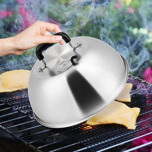 Miniatura 6 de Leonyo Juego de 2 cúpula de fusión de 12 pulgadas, cubierta de hilvanado con termómetro integrado, cúpula redonda de acero inoxidable para fundir