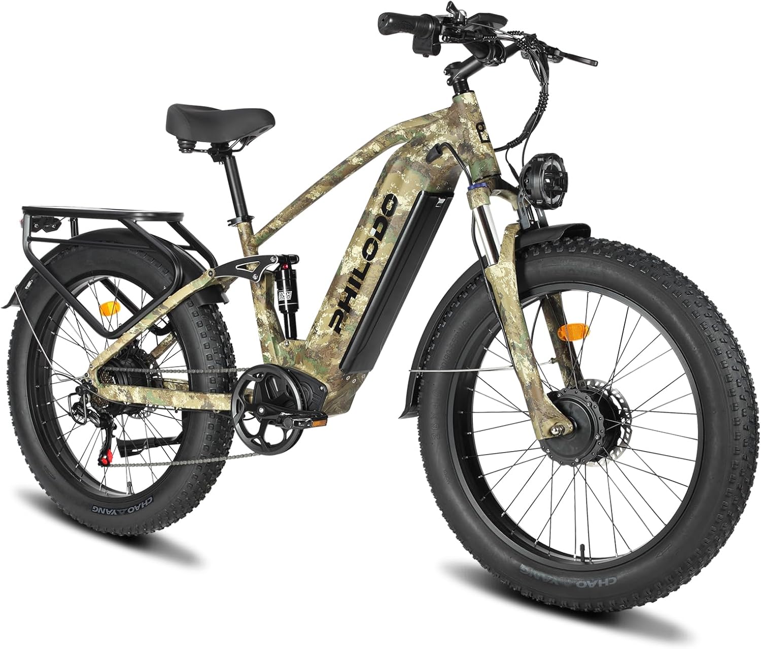 PHILODO 5000w Dual Motor E-Bike 60V Electric Bike for Adults,45 MiIe P-Hour Full Suspension Hydraulic Disc Brakes EBike,26/24x4 Fat Tires Mountain Bikes for All Terrain Snow/Sand