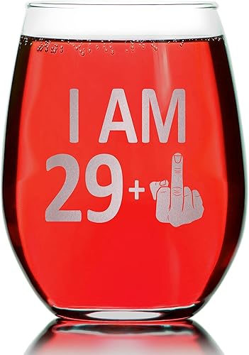 Miniatura 2 de Promotion & Beyond Copa de vino sin tallo con gráfico de dedo de 29 + 1 30 años, divertido regalo de cumpleaños para amigos