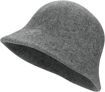 Women Winter Wool Felt Bucket Hat Vintage Warm Felt Cloche Bowler Hat with Brim