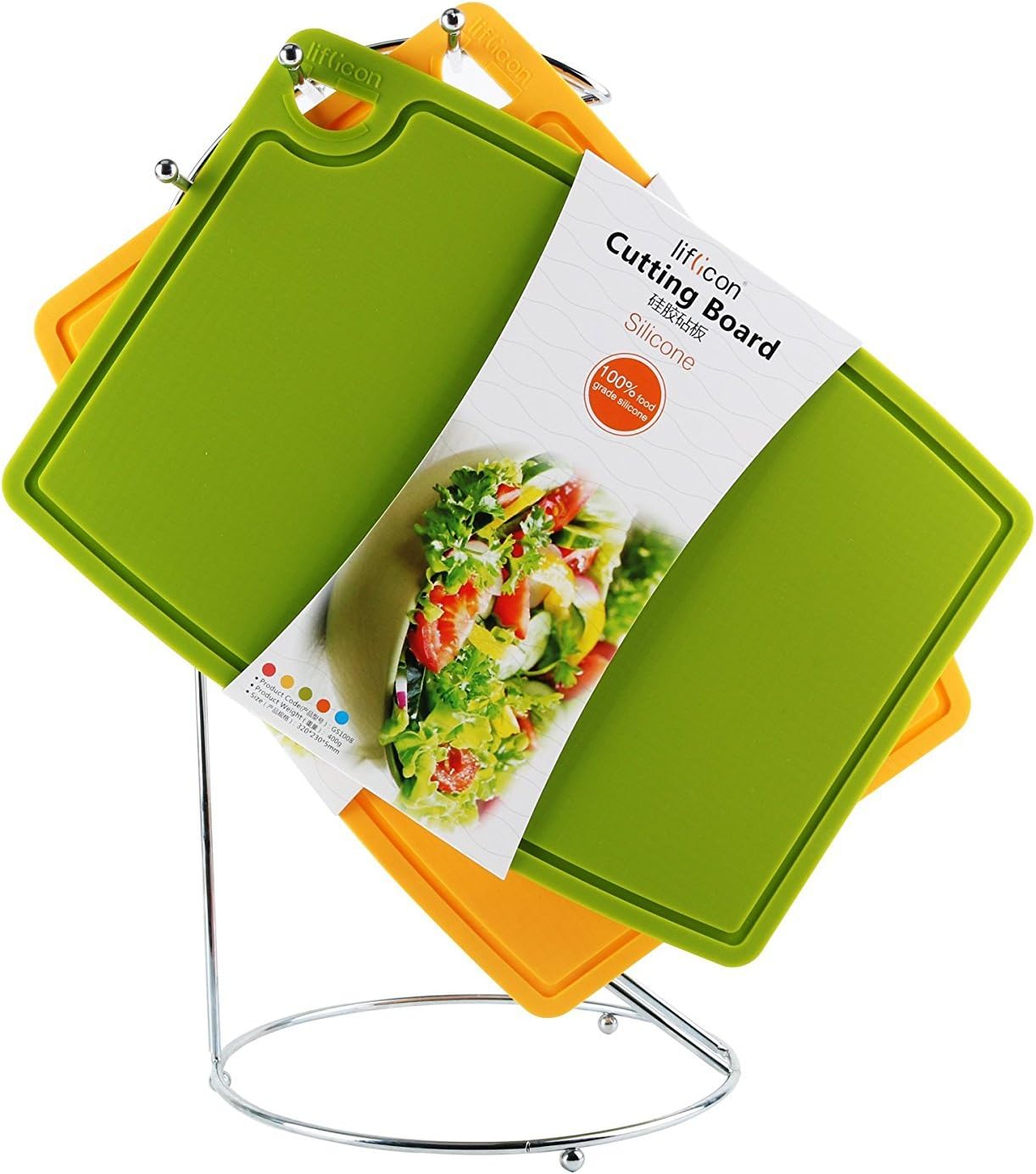 Liflicon Thick Cutting Boards for Kitchen Silicone Chopping Board Set of 2 Mid 12.6'' x 9.1”,Mini 9.1”x7.1” Non-slip Deep Drip Juice Groove Easy Grip Handle,Dishwasher Safe-Green