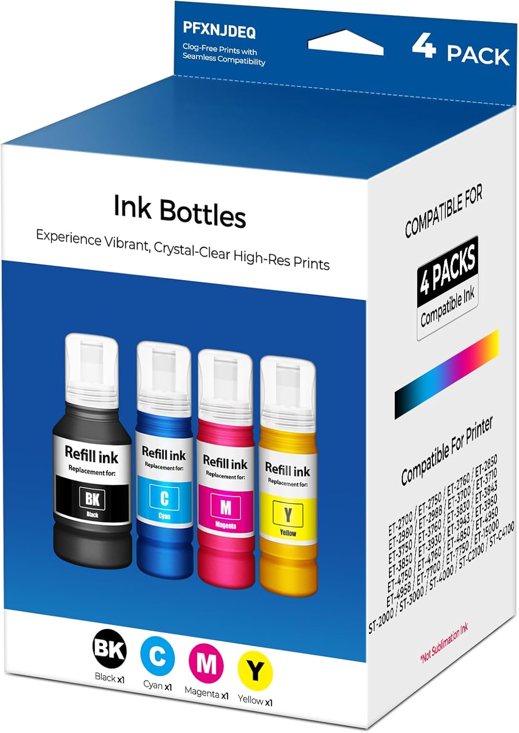 Compatible for EPT502 Ink Refill Bottle 4-Pack Eco Tank ET-2850 ET-3850 ET-4850 ET-15000 Printer Ink Refill for ET 2850 ET 3850 ET 4850 ET 15000 ET-2980 ET-2760 ET-3843 ET-3950 ET-4950 ET-3760