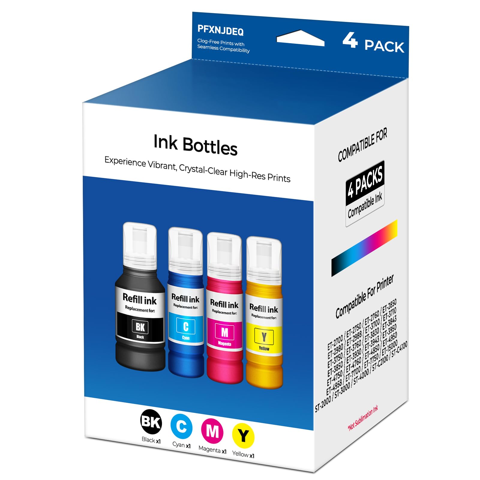 Compatible for EPT502 Ink Refill Bottle 4-Pack ET-2850 ET-3850 ET-4850 ET-15000 ET-2760 Ink Refill Bottles, Use for ET2850 ET3850 ET4850 ET15000 ET2760 ET-2980 ET-3843 ET-3950 ET-4950 ET-3760 Printer