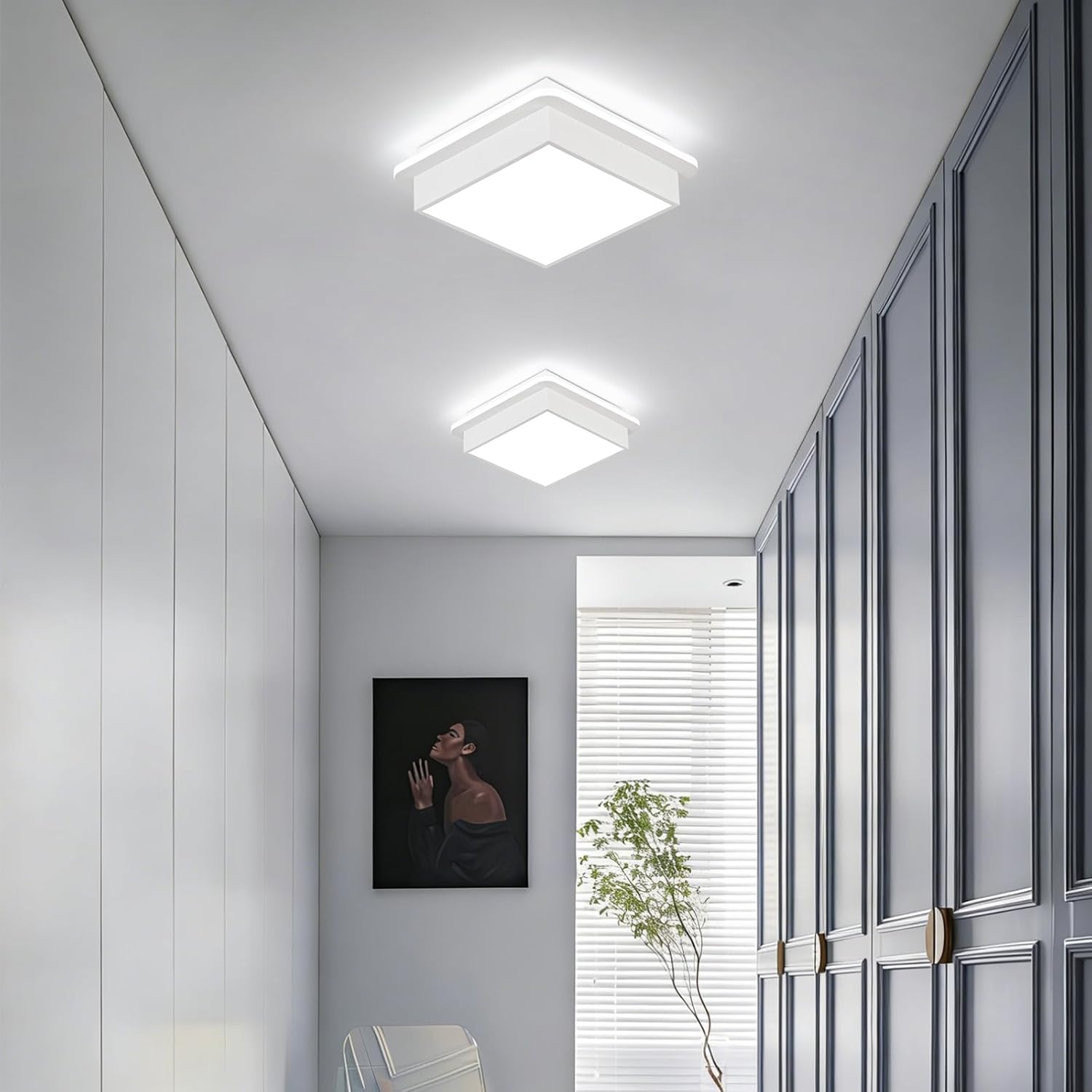 Modern Led Ceiling Light, 6000K Square Flush Mount Ceiling Light Fixture, White Hallway Lighting Fixtures for Hallway Entryway Bedroom Balcony Bathroom Ceiling Lamp (White)