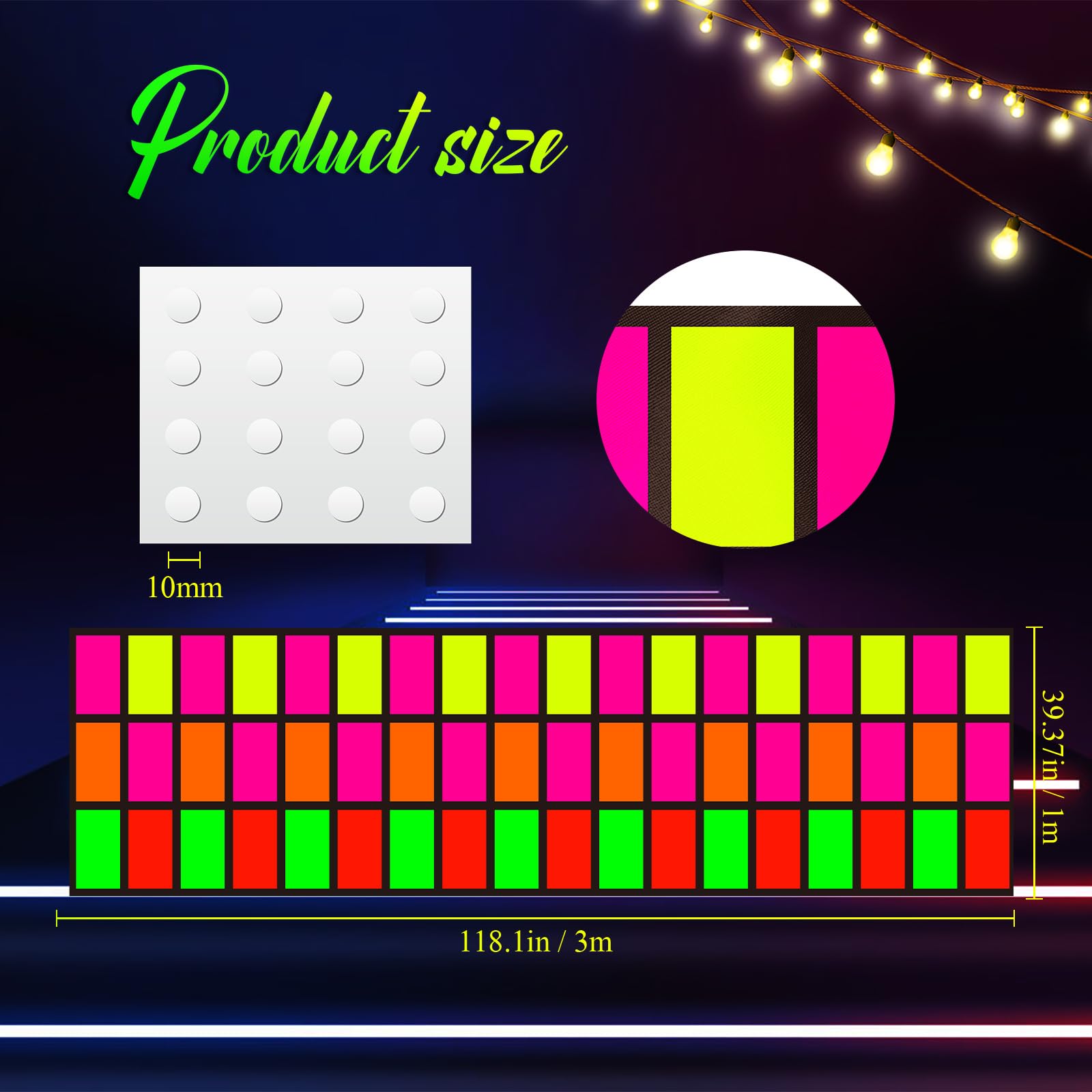 Mixweer Jednorazowy neonowy parkiet taneczny w stylu lat 80. i 90. XX wieku, dekoracje imprezowe, DIY, plastikowy parkiet taneczny, neonowy bieżnik, na zewnątrz, artykuły na przyjęcie urodzinowe,