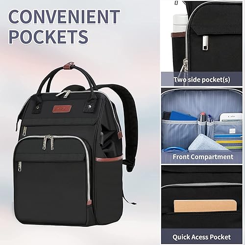 Miniatura 4 de EMPSIGN Mochila para laptop de 15.6 pulgadas para mujer, bolsa de trabajo de negocios, repelente al agua, mochila informal con puerto USB, color