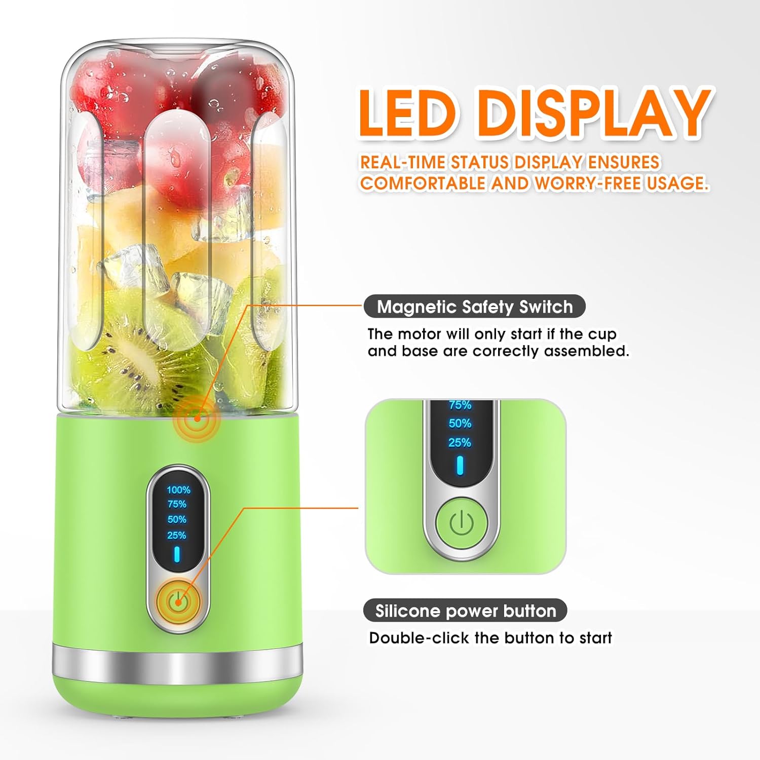 neza Portable Blender, Personal Blender Shakes and Smoothies, Mini Blender USB C Rechargeable, 15.2 Oz Multifunctional and BPA Free Portable Juicer, to Office/Gym/Travel, White